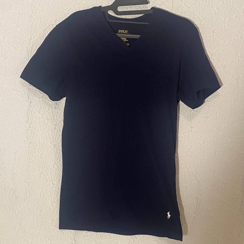 Polo by Ralph Lauren Men's Dark Blue V-Neck Tee Medium Slim Fit.